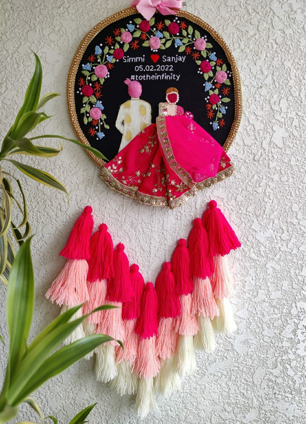 Customizable Couple Embroidered Hoop with Tassels