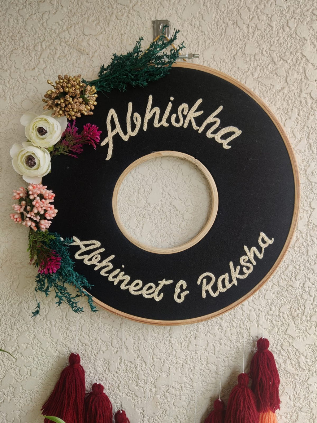 Customizable Embroidered Double Photo Hoop with Tassles