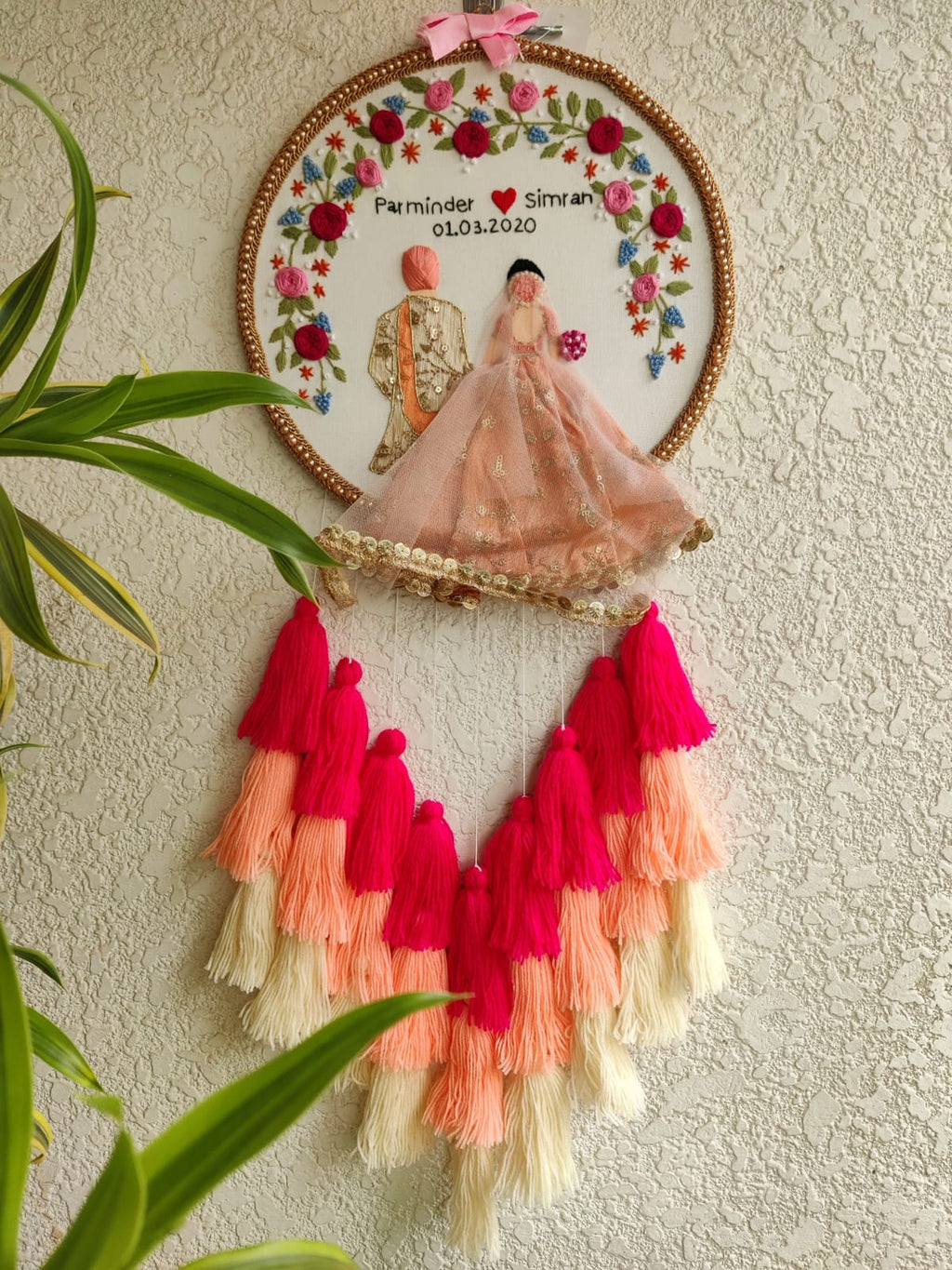 Customizable Couple Embroidered Hoop with Tassels