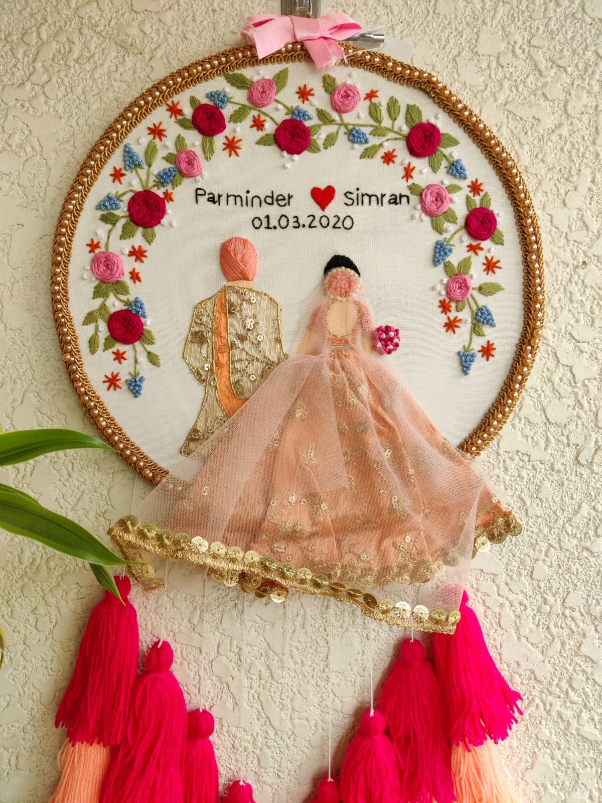 Customizable Couple Embroidered Hoop with Tassels