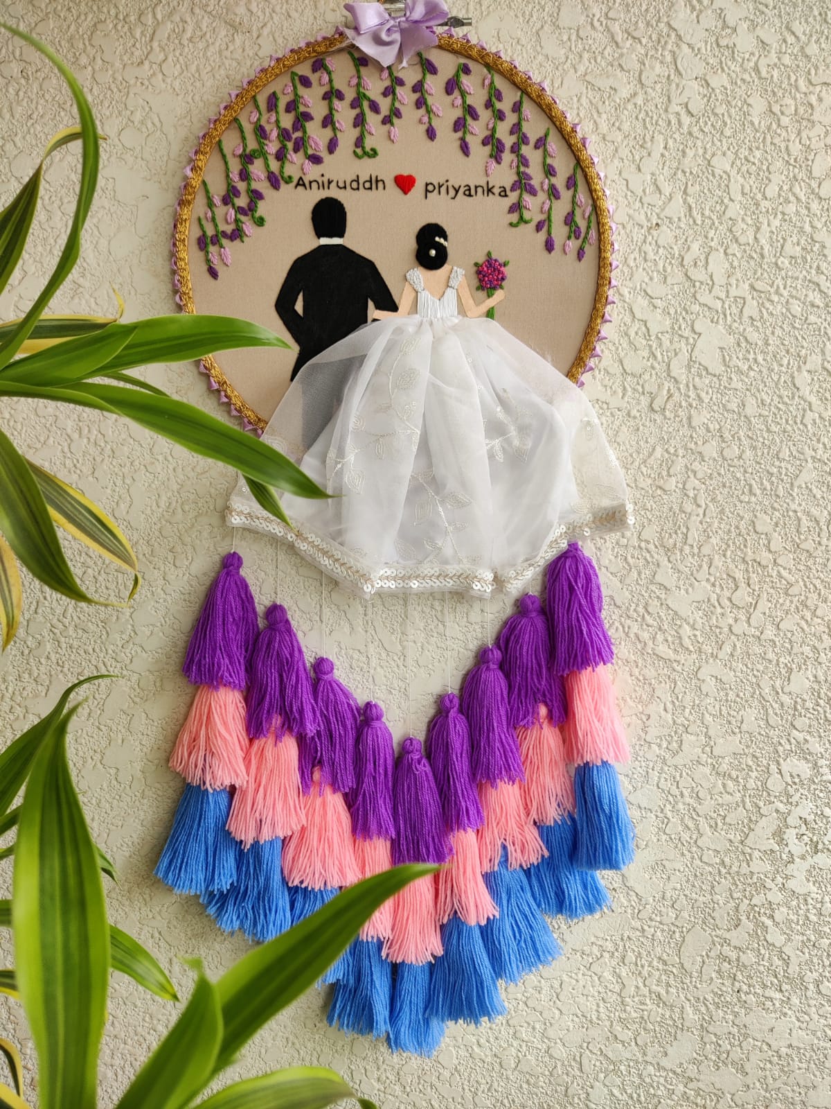 Customizable Couple Embroidered Hoop with Tassels