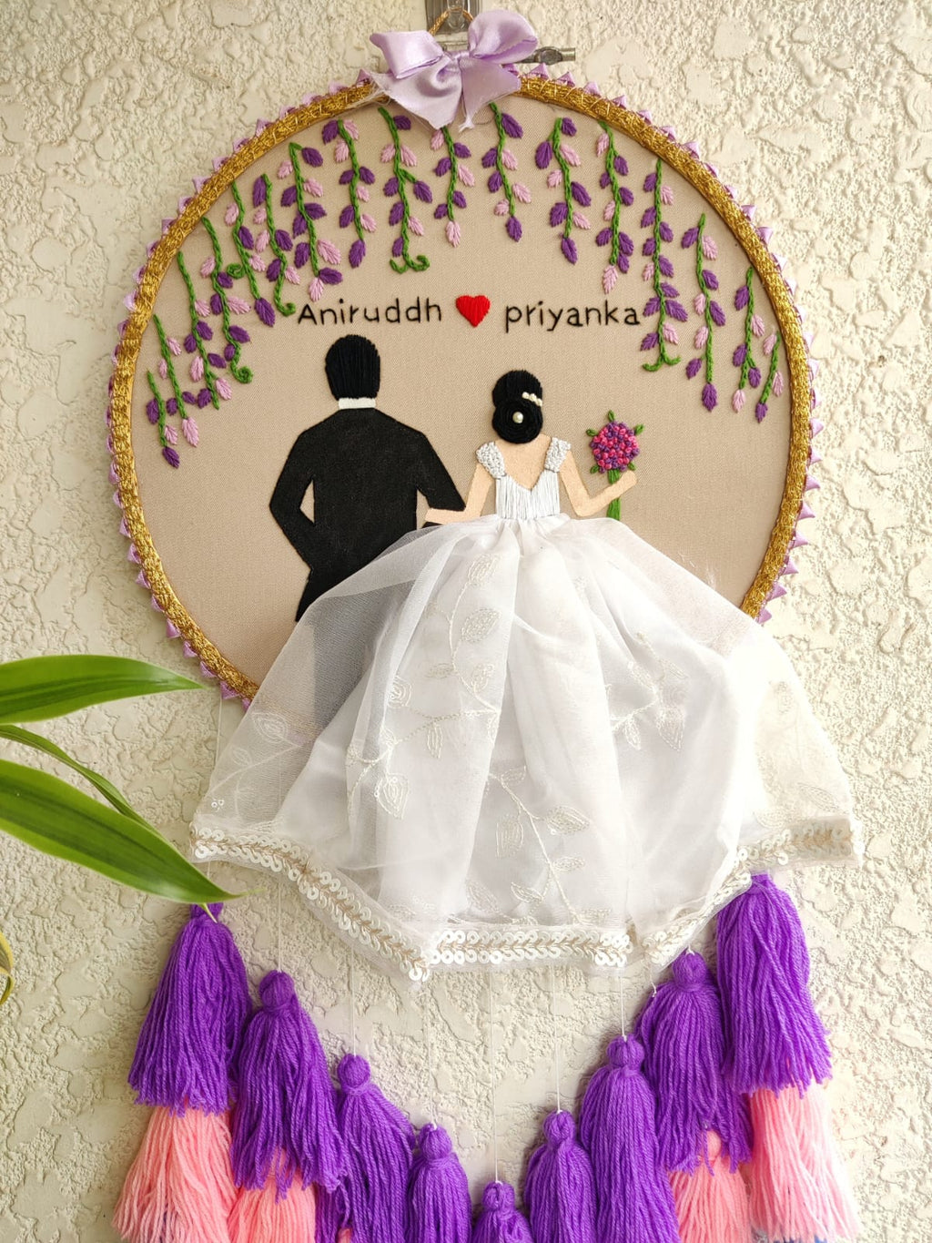 Customizable Couple Embroidered Hoop with Tassels