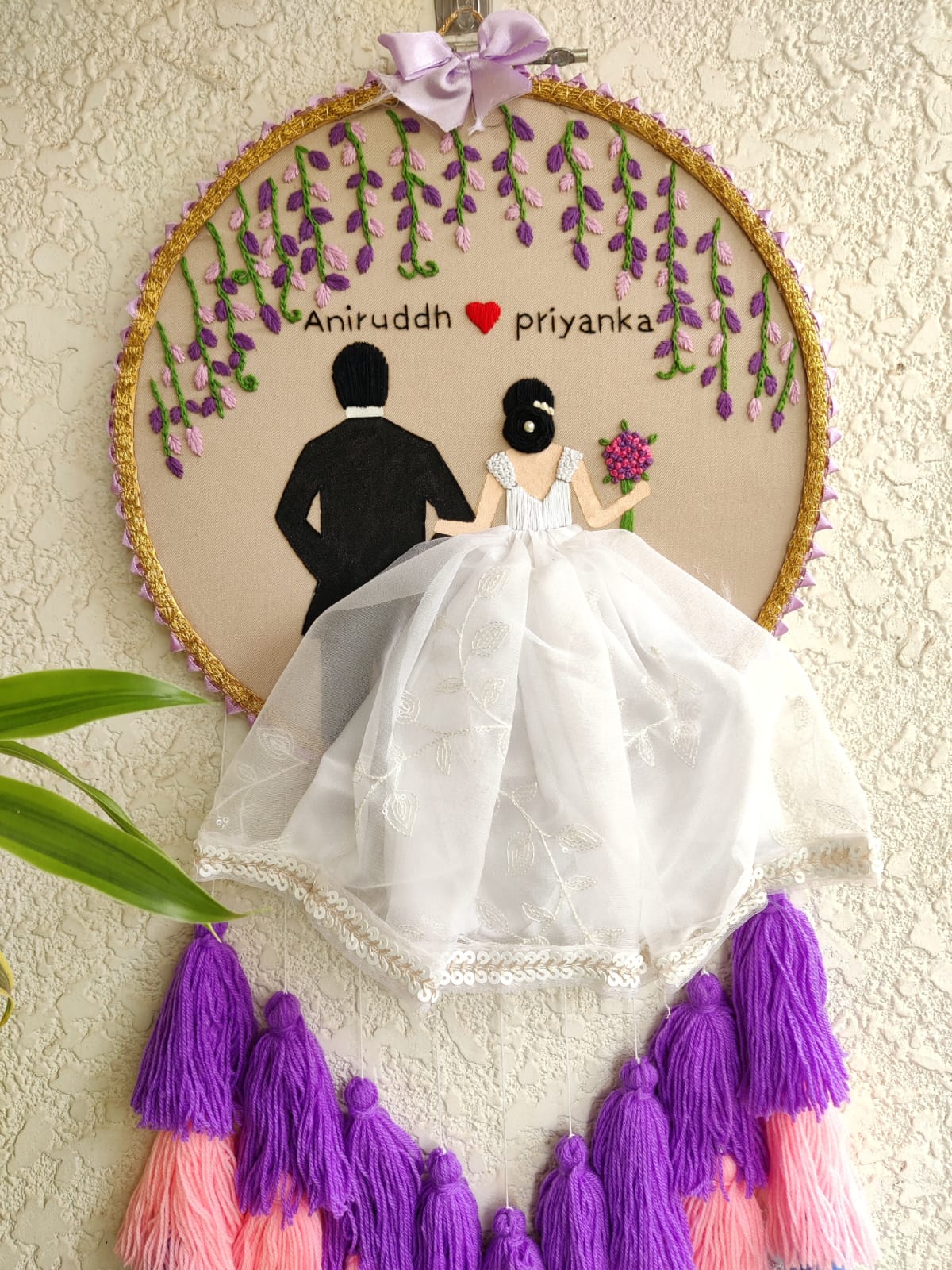 Customizable Couple Embroidered Hoop with Tassels