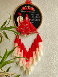 Customizable Bride & Groom Calendar Embroidered Hoop with Tassels