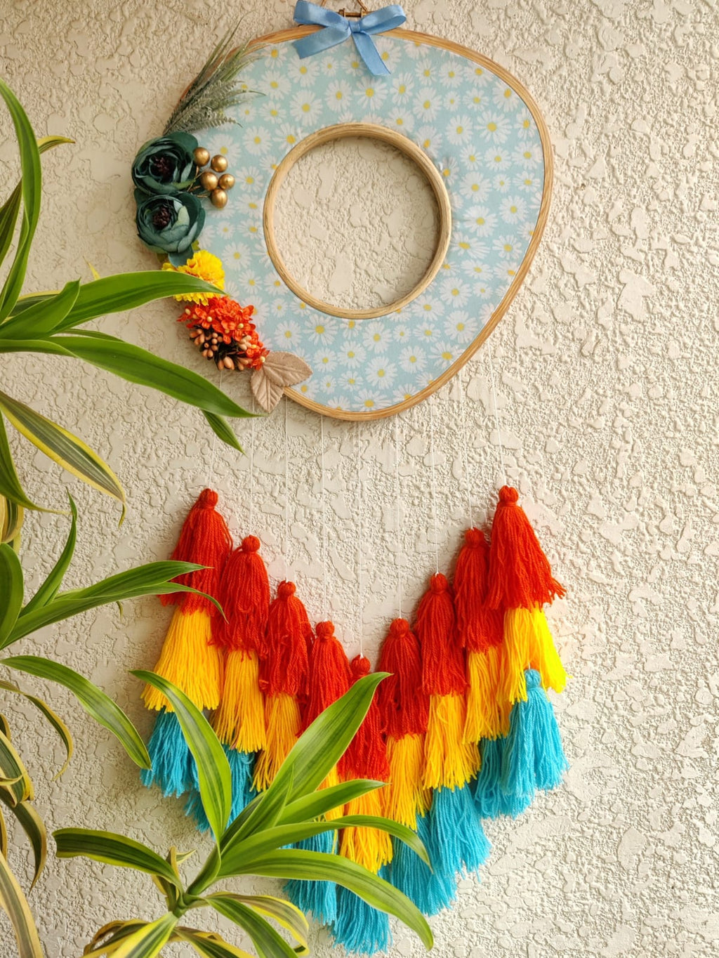 Triangle Shaped Floral Photo Frame Double Hoop with Tassles