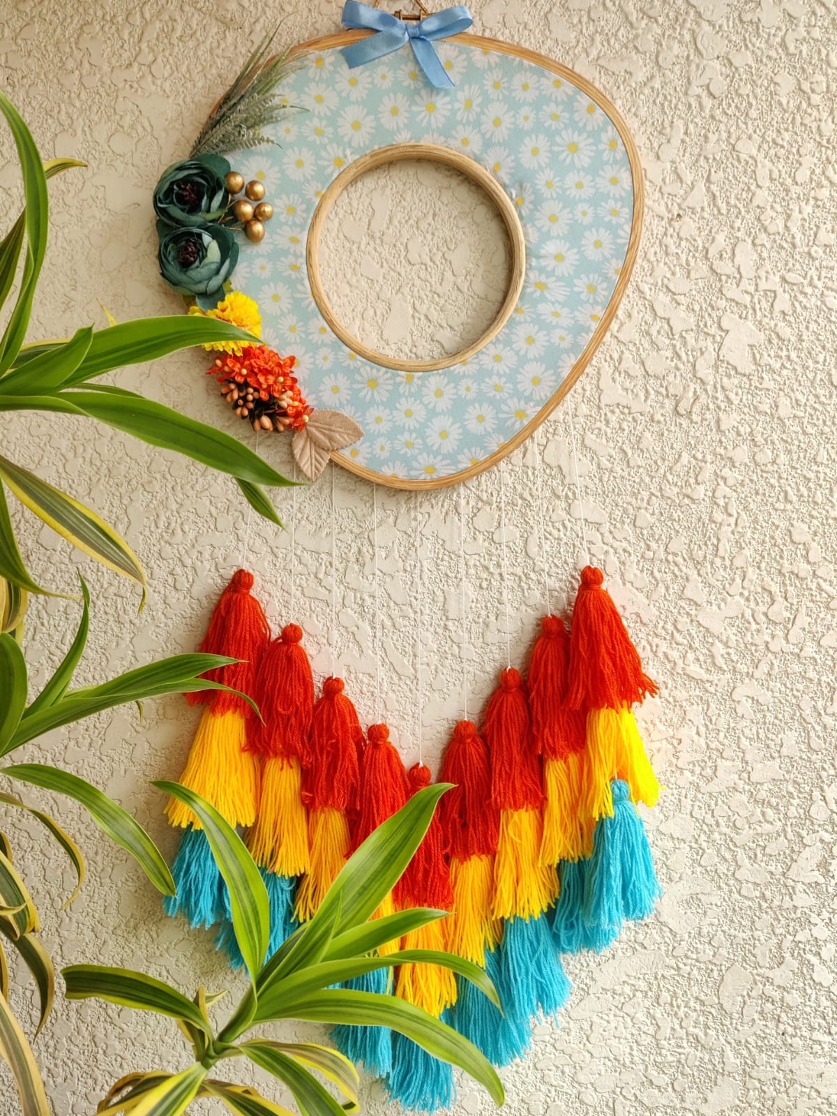 Triangle Shaped Floral Photo Frame Double Hoop with Tassles