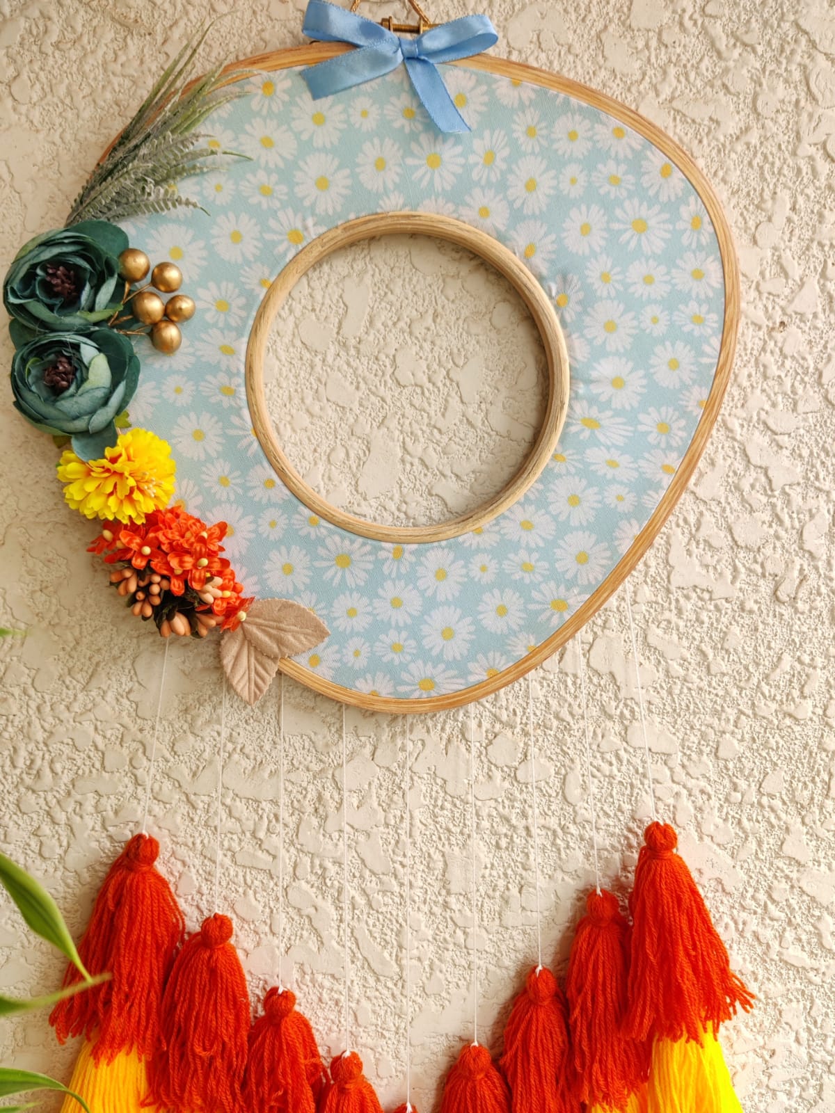 Triangle Shaped Floral Photo Frame Double Hoop with Tassles
