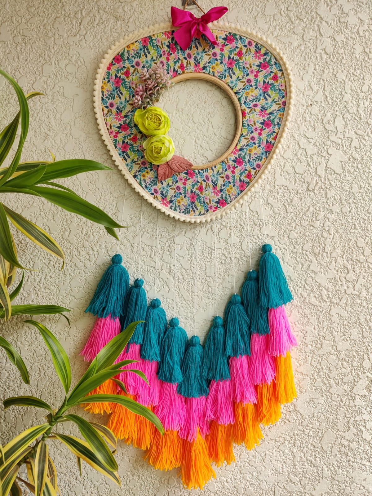 Triangle Shaped Floral Photo Frame Double Hoop with Tassles