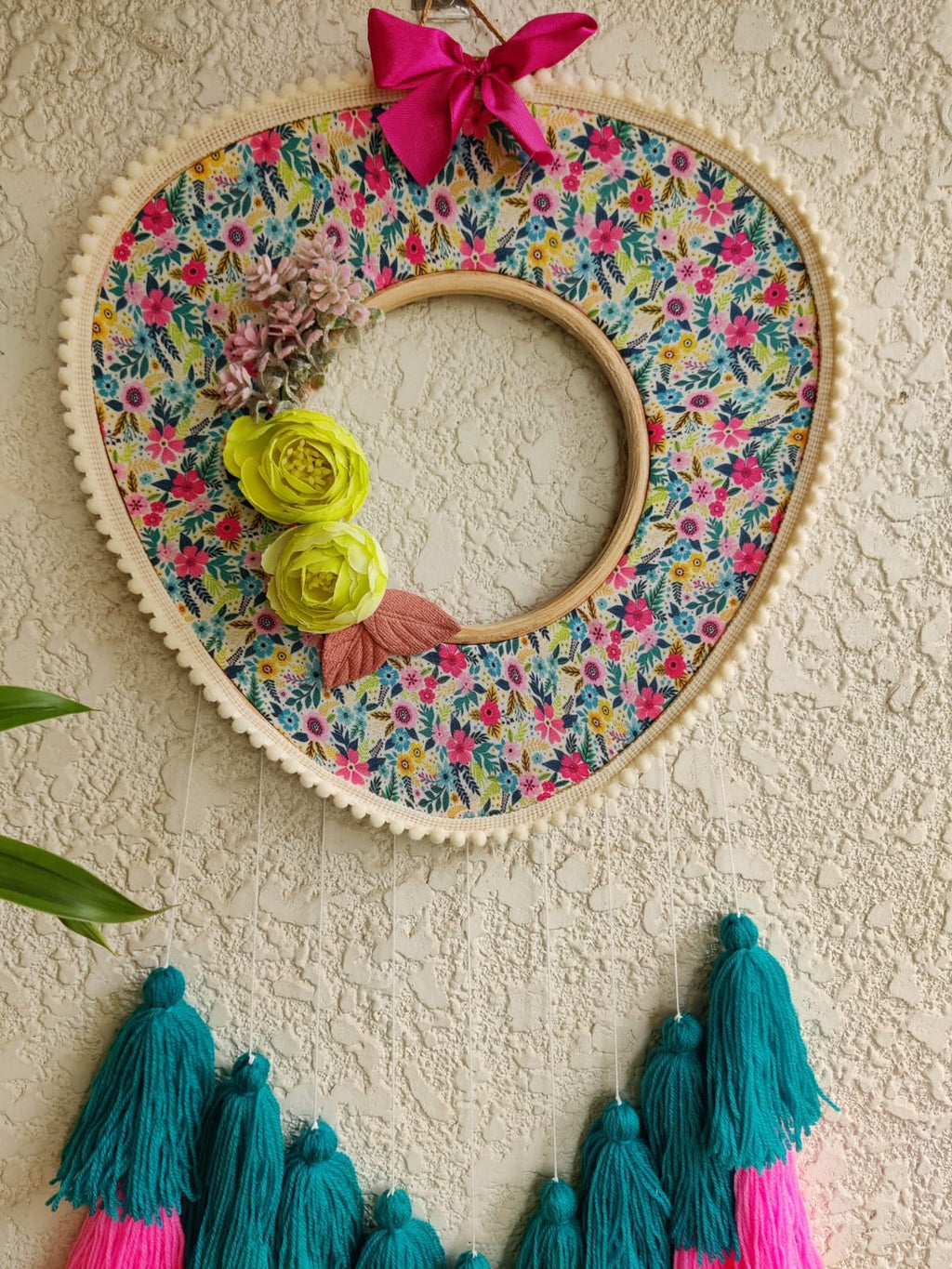 Triangle Shaped Floral Photo Frame Double Hoop with Tassles