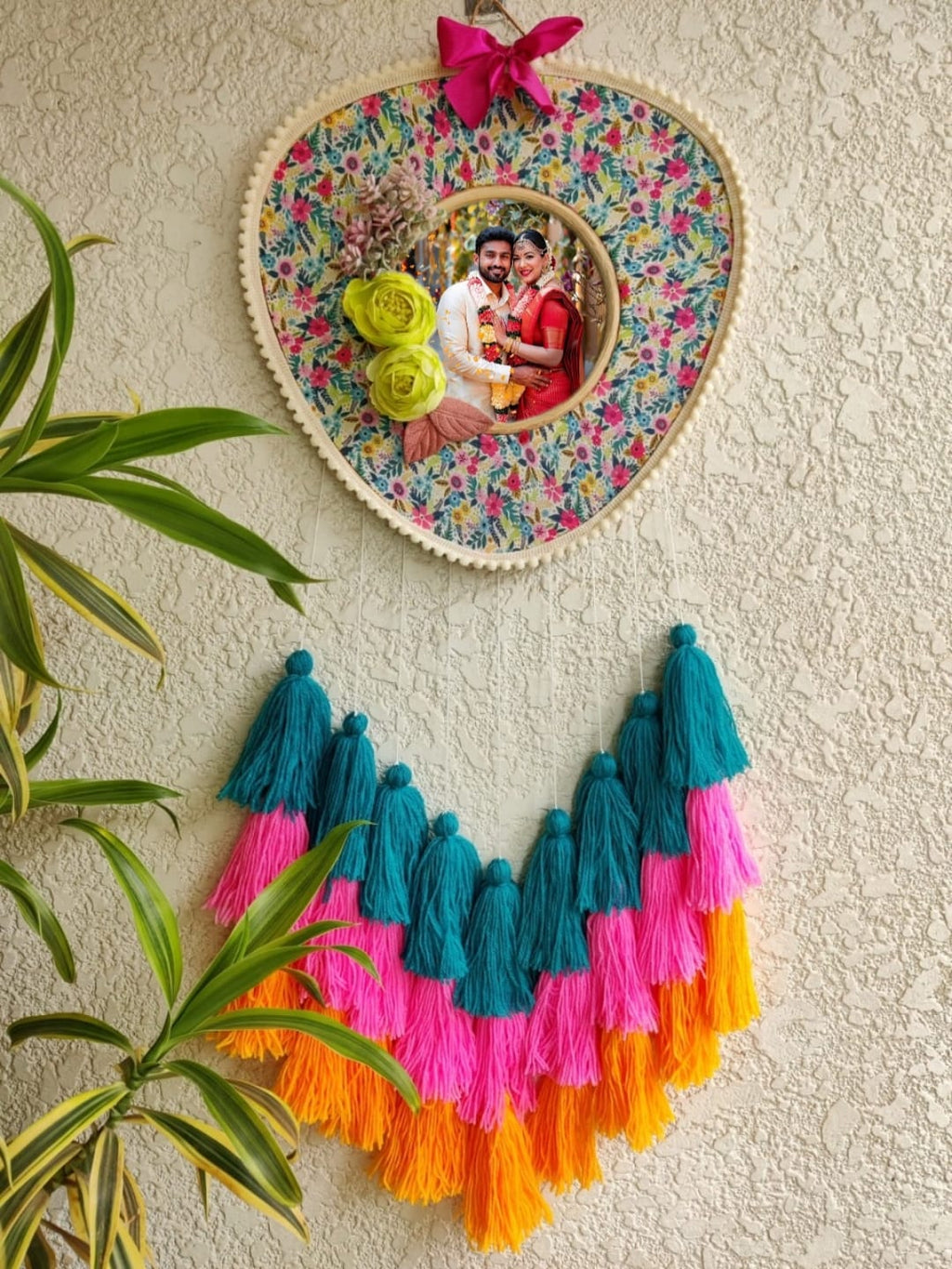 Triangle Shaped Floral Photo Frame Double Hoop with Tassles