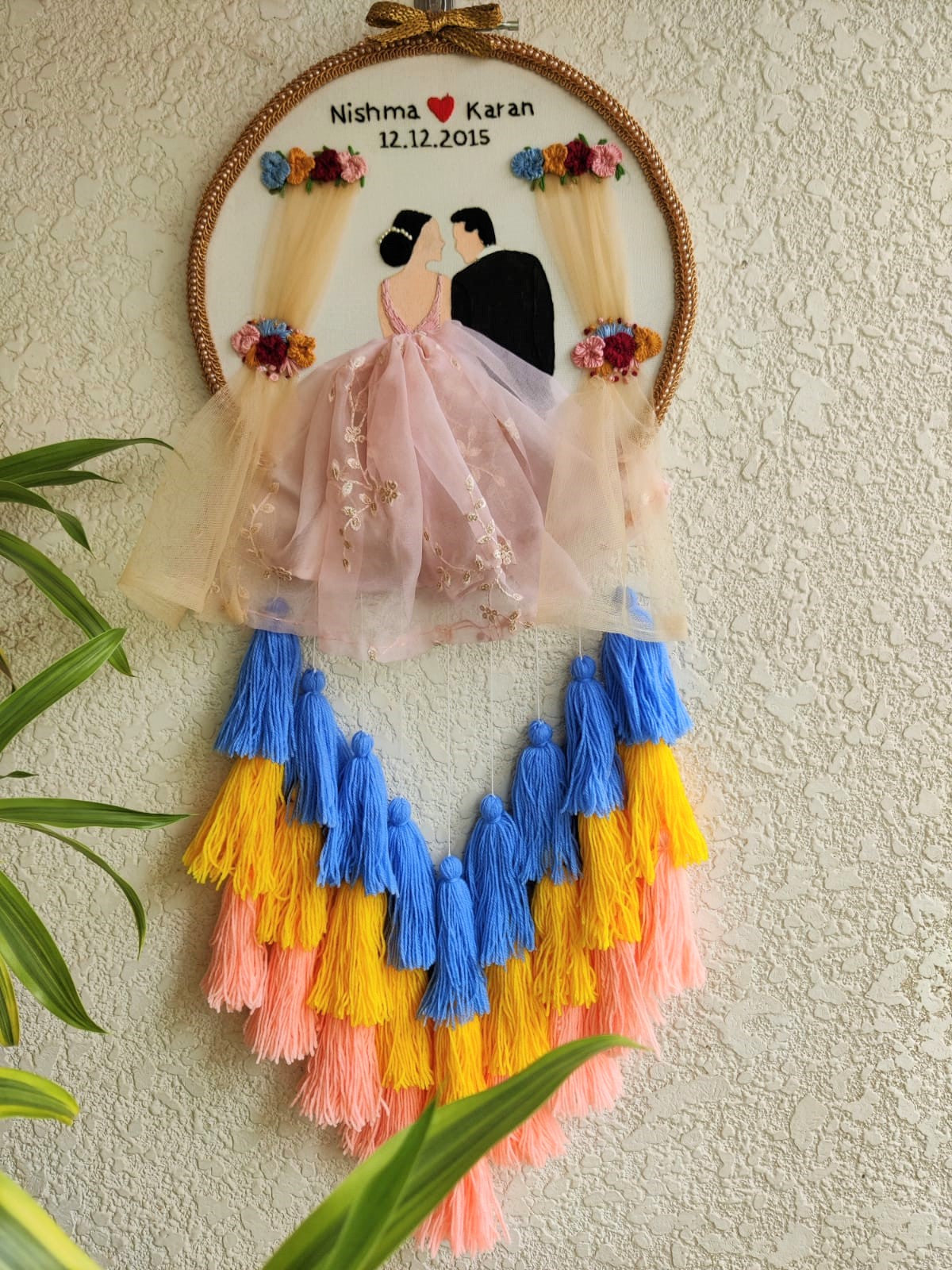 Customizable Couple Embroidered Hoop with Tassels