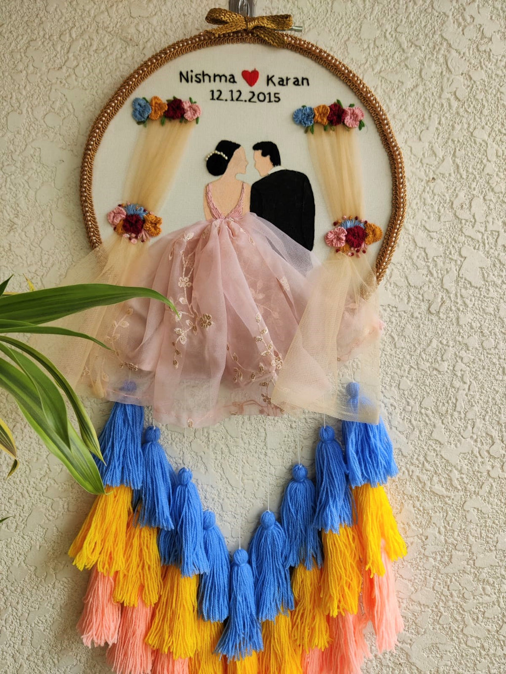 Customizable Couple Embroidered Hoop with Tassels