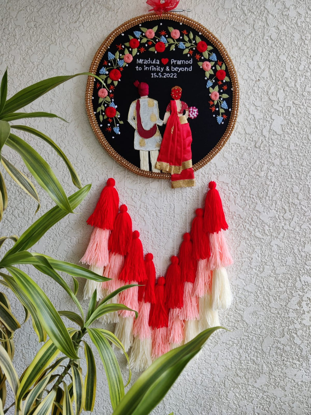 Customizable Couple Embroidered Hoop with Tassels