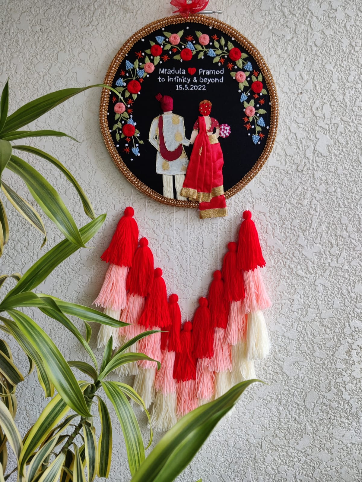 Customizable Couple Embroidered Hoop with Tassels