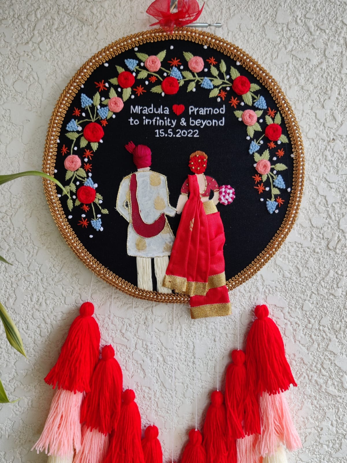 Customizable Couple Embroidered Hoop with Tassels