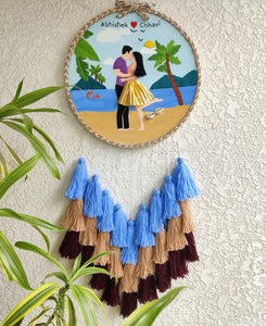 Customizable Couple on a Beach Embroidered/Painted Hoop with Tassels