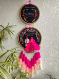 Customizable Bride & Groom Calendar Embroidered Double Hoop with Tassels