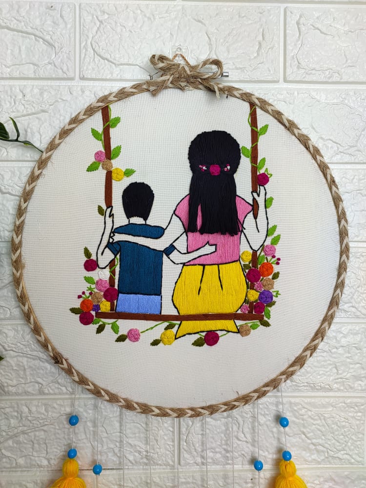 Mom & Son Embroidered Hoop with Tassels