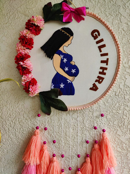 Expecting Mother Embroidered Hoop with Tassels