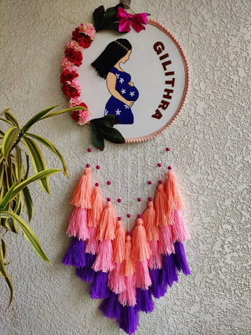 Expecting Mother Embroidered Hoop with Tassels