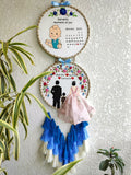 Customizable Couple & Child Anniversary Double Embroidered Hoop with Tassels