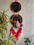 Customizable Bride & Groom Calendar Embroidered Double Hoop with Tassels