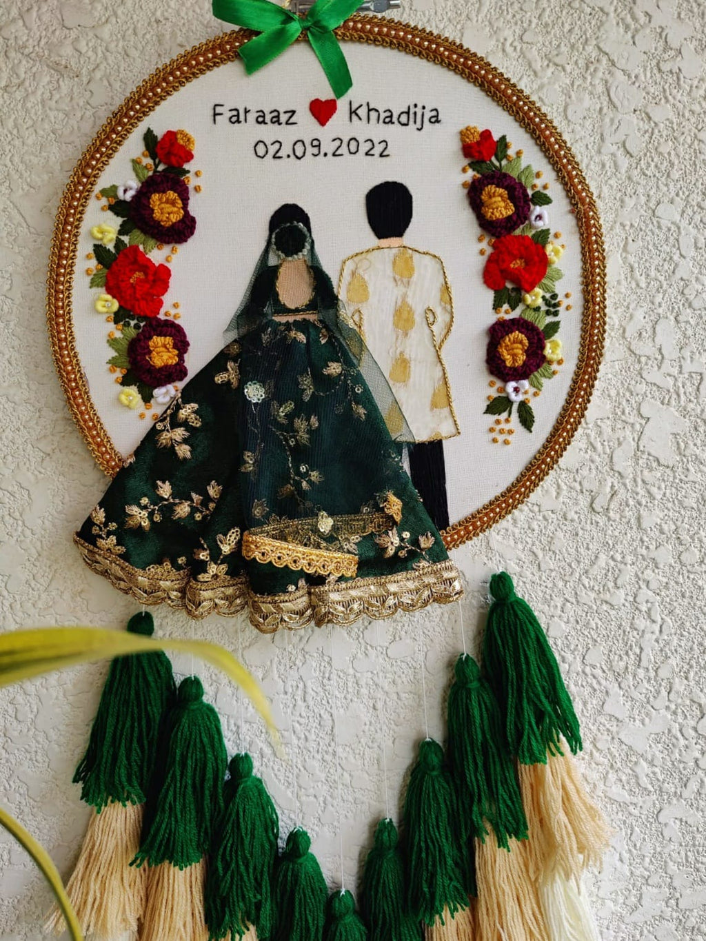 Customizable Couple Embroidered Hoop with Tassels