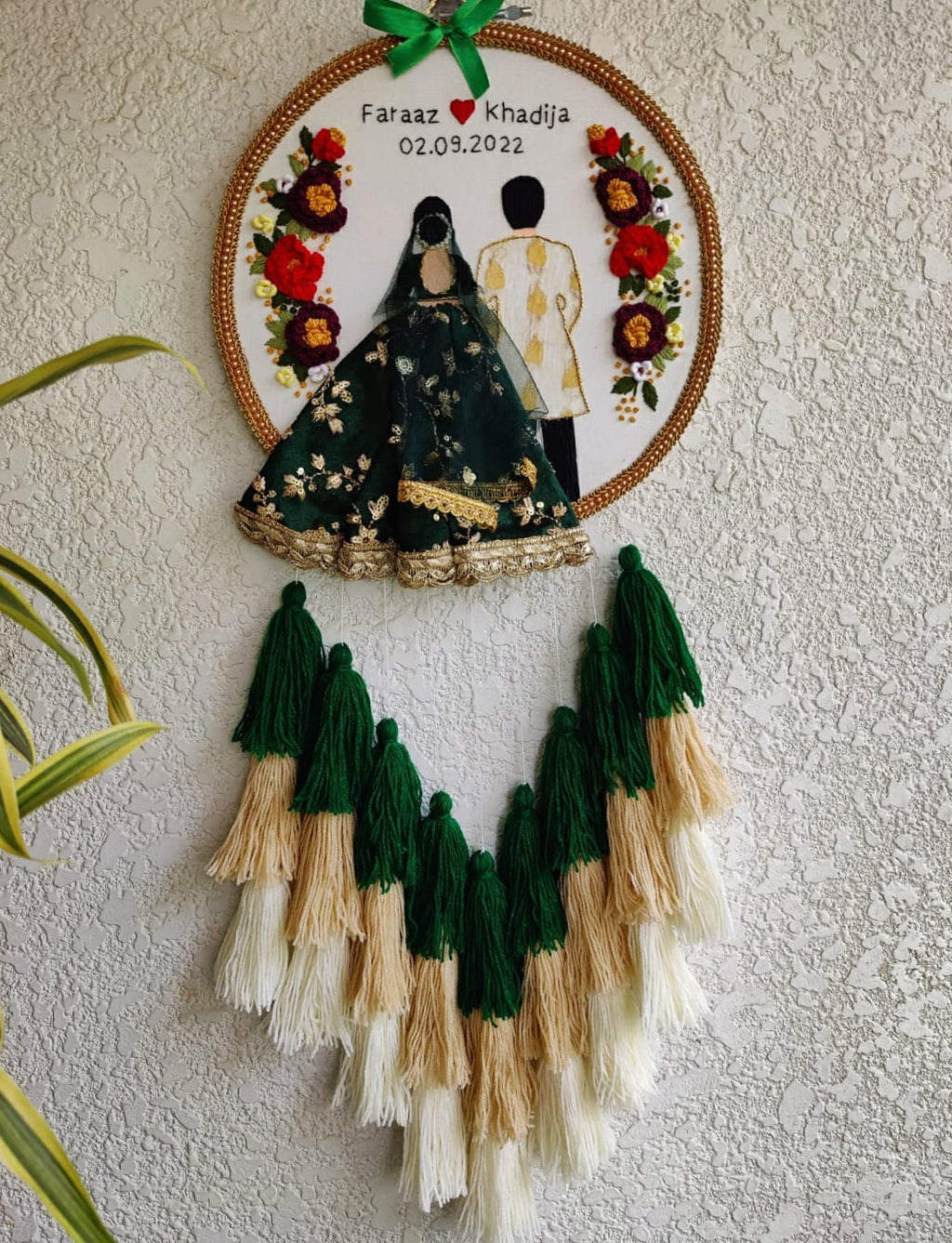 Customizable Couple Embroidered Hoop with Tassels