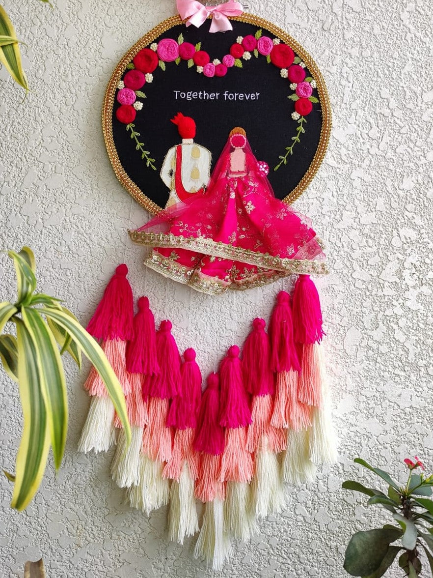 Customizable Couple Embroidered Hoop with Tassels