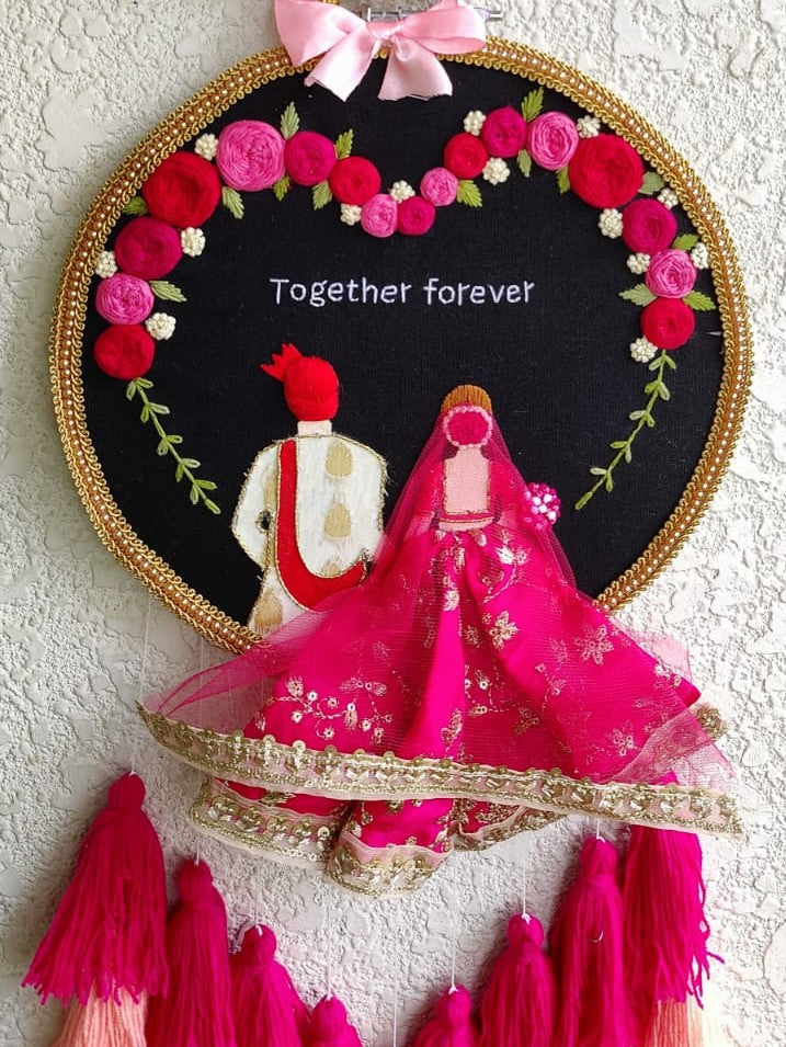 Customizable Couple Embroidered Hoop with Tassels