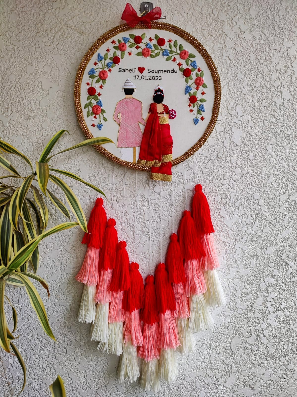 Customizable Couple Embroidered Hoop with Tassels