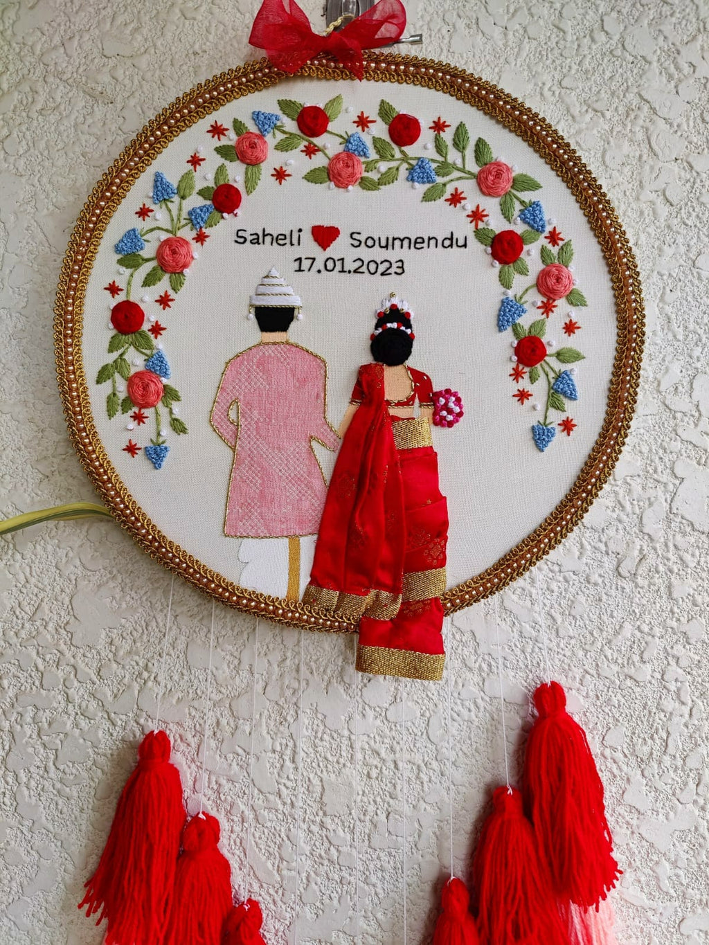 Customizable Couple Embroidered Hoop with Tassels