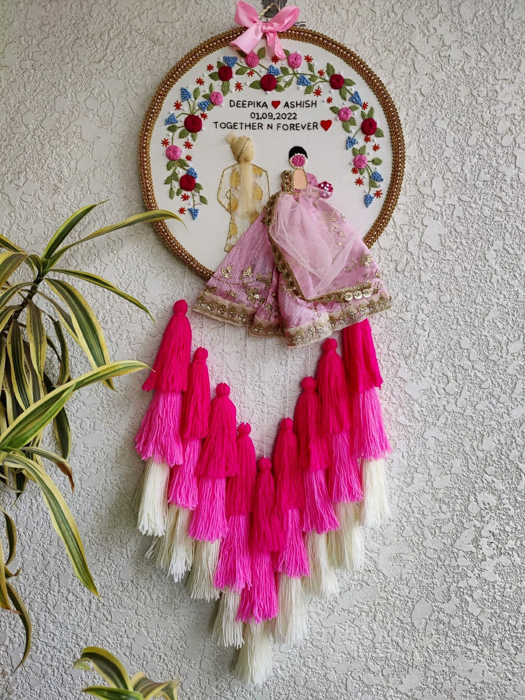 Customizable Couple Embroidered Hoop with Tassels