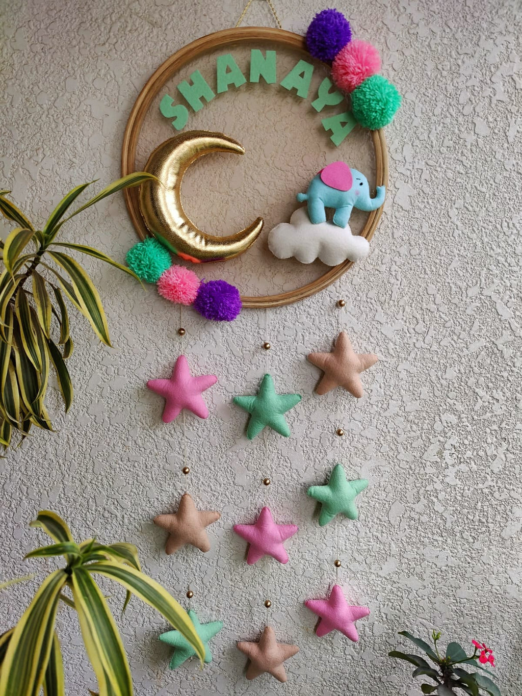 Customizable Name Felt Wall Hanging with Felt Stars