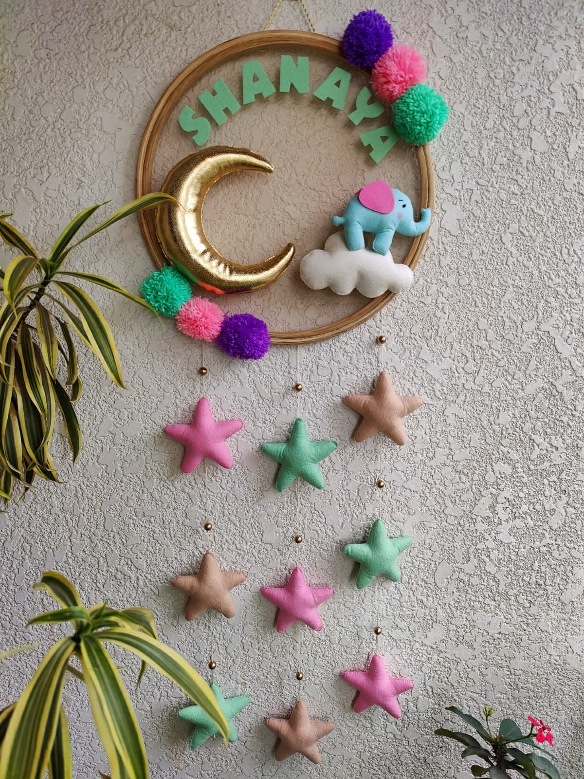 Customizable Name Felt Wall Hanging with Felt Stars