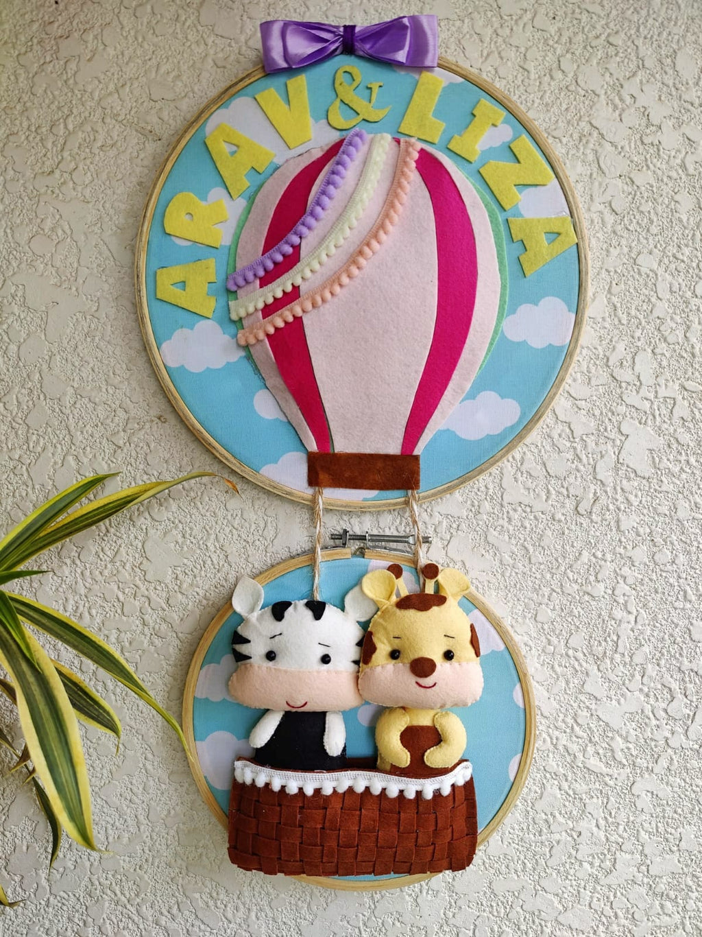 Customizable Name Felt Parachute with animals Wall Hanging Hoop