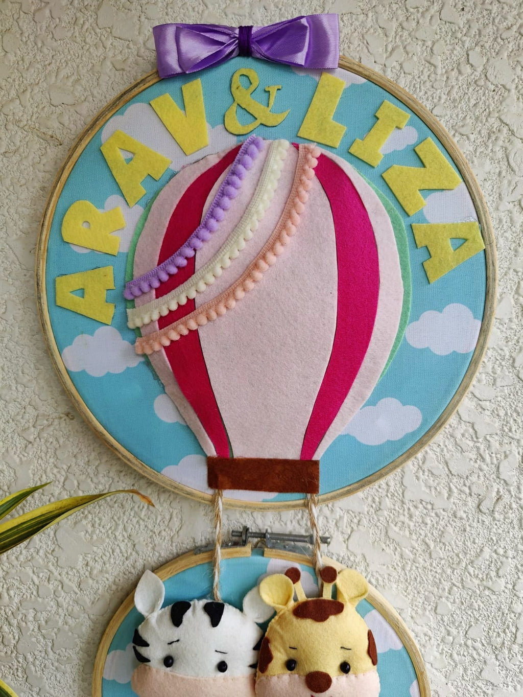 Customizable Name Felt Parachute with animals Wall Hanging Hoop