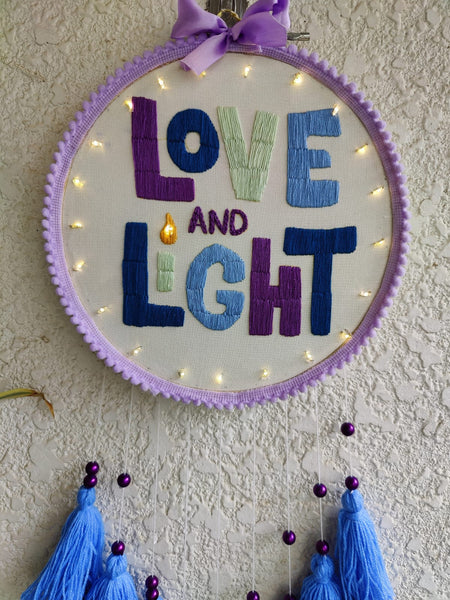 'Love & Light' Embroidered Hanging Dreamcatcher with Lights
