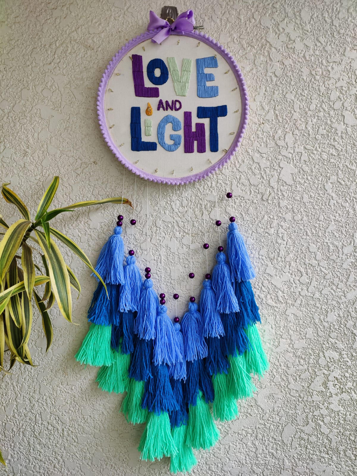 'Love & Light' Embroidered Hanging Dreamcatcher with Lights