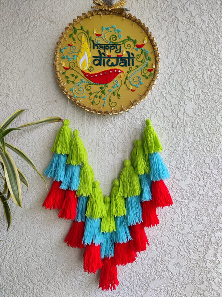 'Happy Diwali' Embroidered Hanging Dreamcatcher with Lights