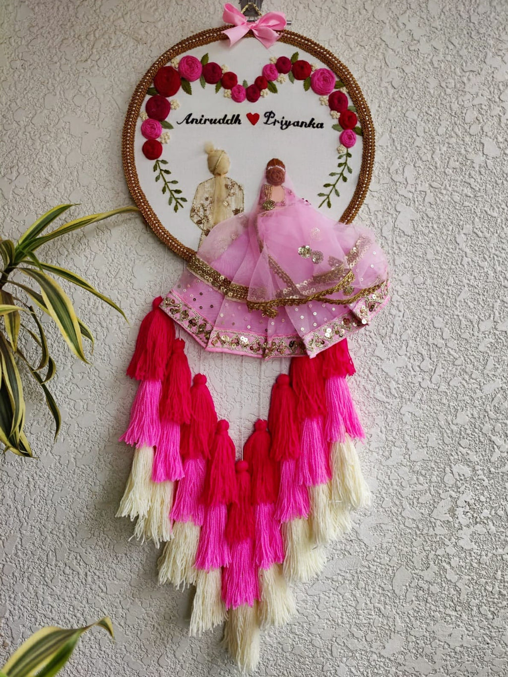 Customizable Couple Embroidered Hoop with Tassels