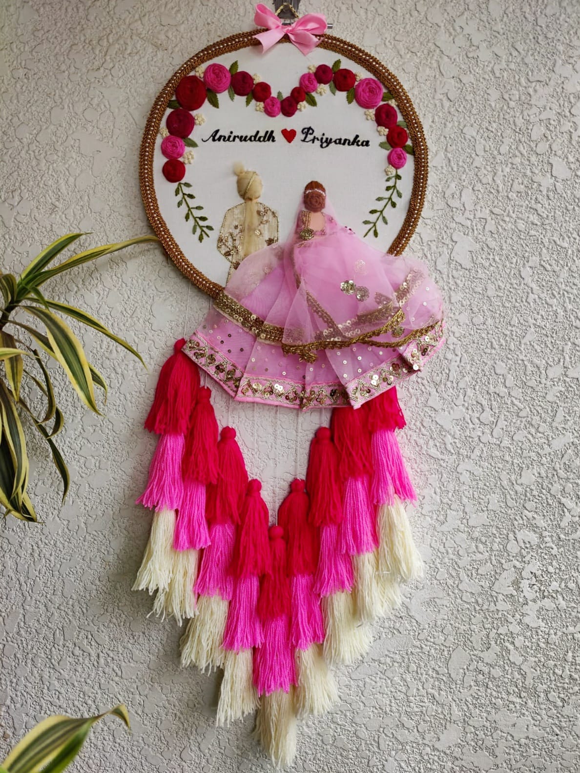 Customizable Couple Embroidered Hoop with Tassels
