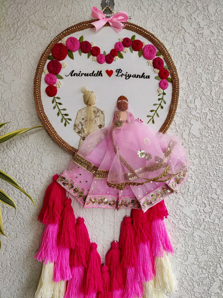 Customizable Couple Embroidered Hoop with Tassels