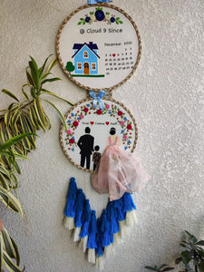 Customizable Home & Couple & Child Anniversary Double Embroidered Hoop with Tassels