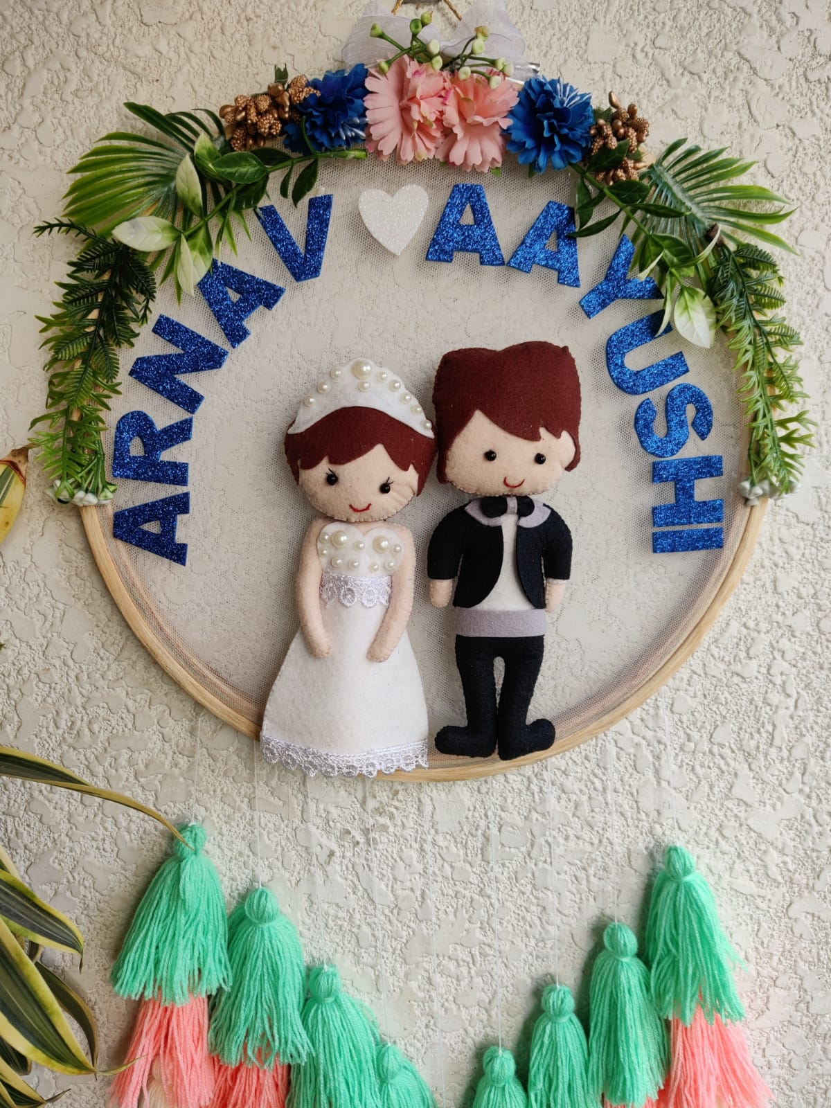 Customizable Couple Felt Hoop with Tassels