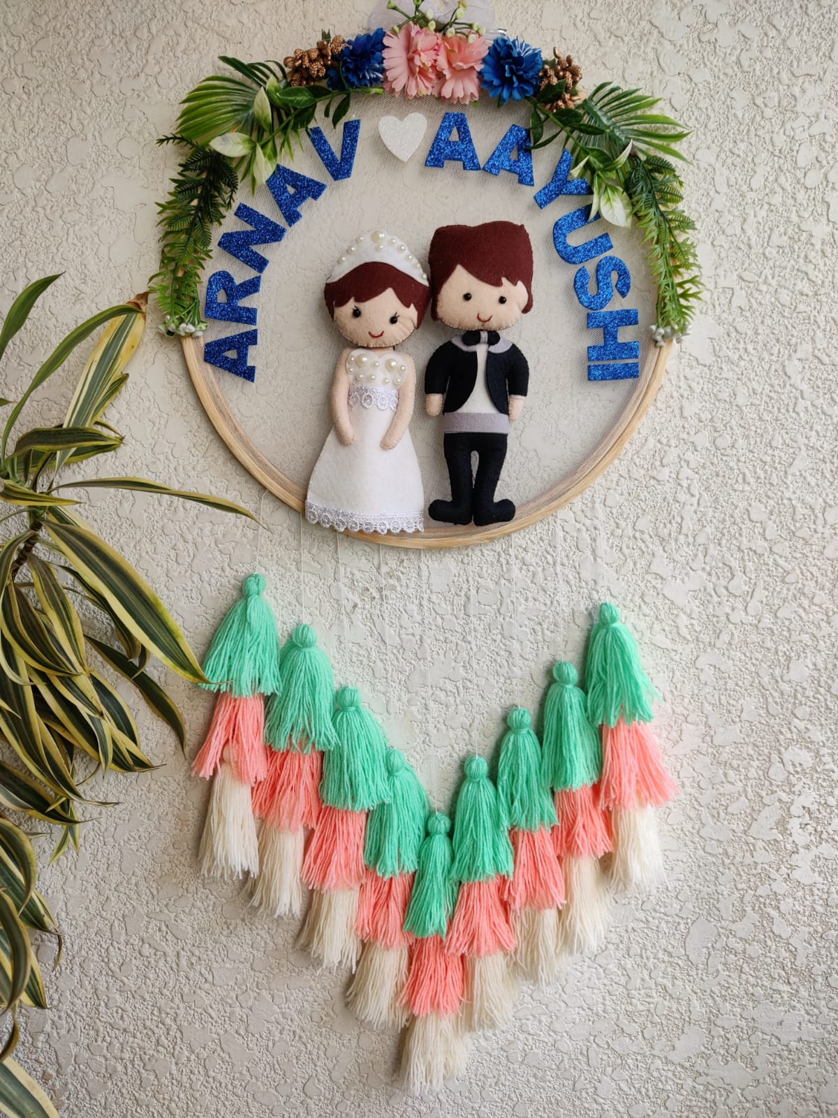 Customizable Couple Felt Hoop with Tassels