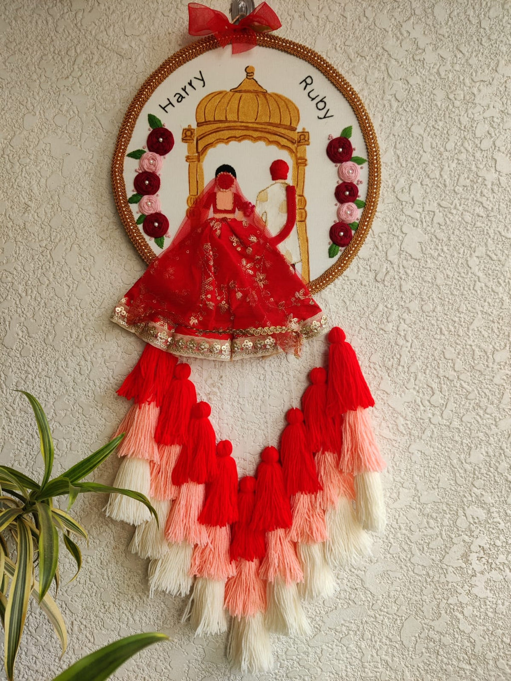 Customizable Couple Embroidered Hoop with Tassels