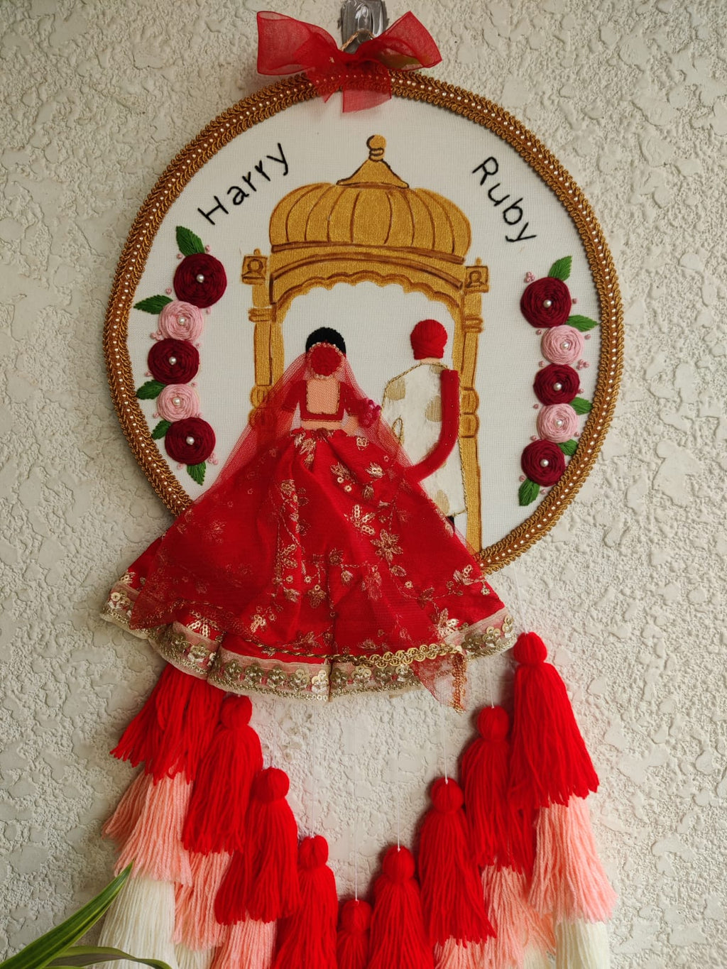 Customizable Couple Embroidered Hoop with Tassels
