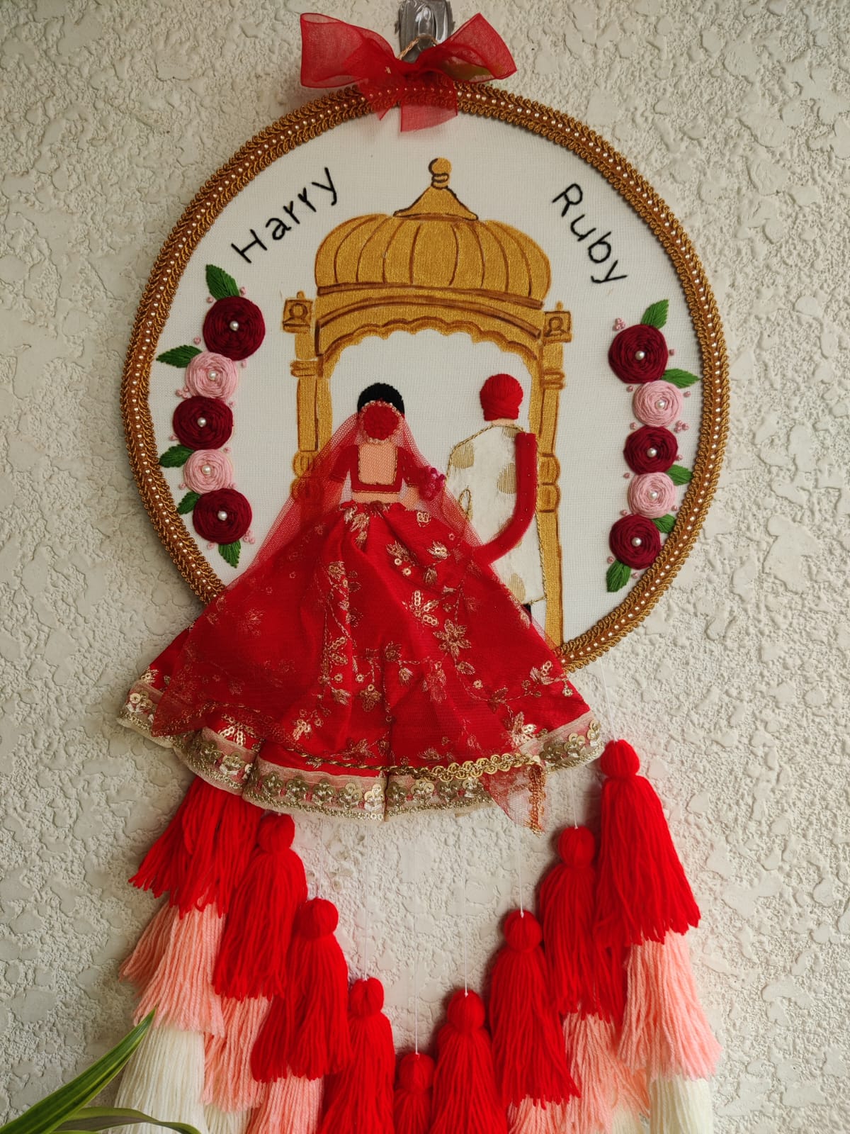 Customizable Couple Embroidered Hoop with Tassels