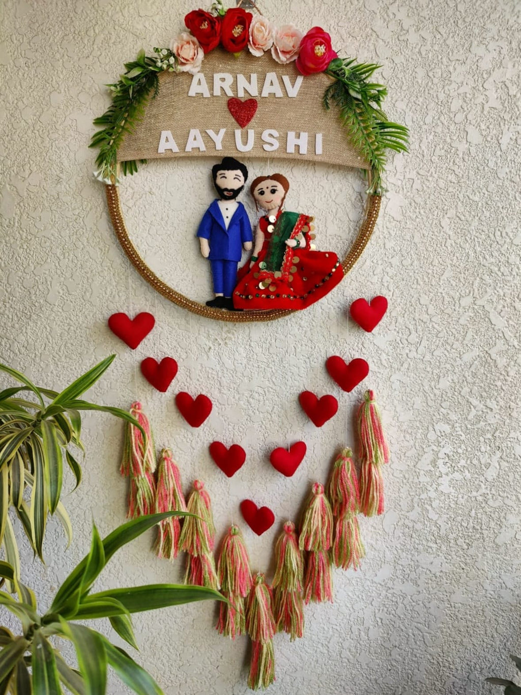 Customizable Couple Felt Hoop with Tassels